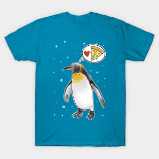 Hungry penguin dreaming about pizza with anchovies T-Shirt